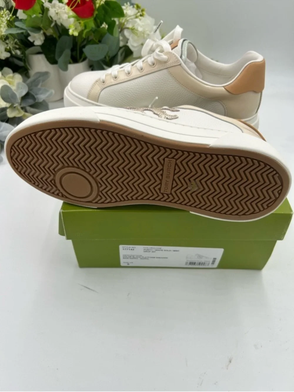 Women’s Tory Burch, color block signature leather platform sneakers size 9